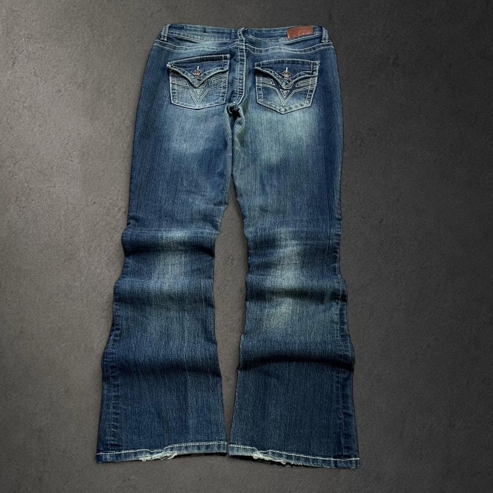 Y2K 2000s VGS Bootcut Flare Faded Blue Embroidered Western Grunge Denim Jeans